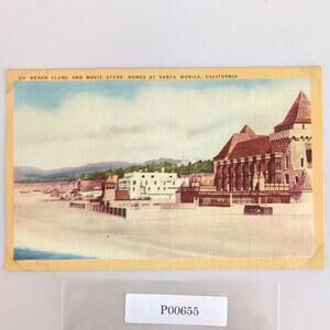 Beach Clubs & Movie Stars Homes Santa Monica California 1930s Linen Postcard CA